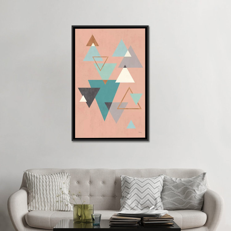 « abstract geo ii rose », impression sur toile, H 26 po x l 18 po x P 1,5 po, Toile avec cadre noir, Pas de tapis