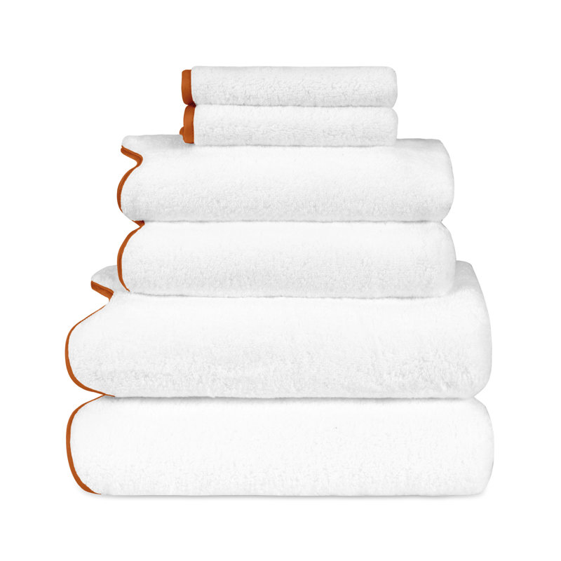 Antalya 6 Piece Turkish Cotton Towel Set, White/Clementine