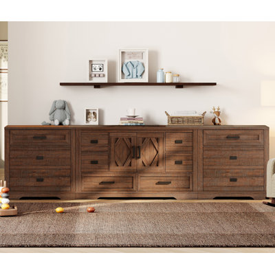 Laziza Modern Farmhouse Wooden Dresser Combo With 12 Drawers And Ajustable-Shelf-Cabinet For Kids