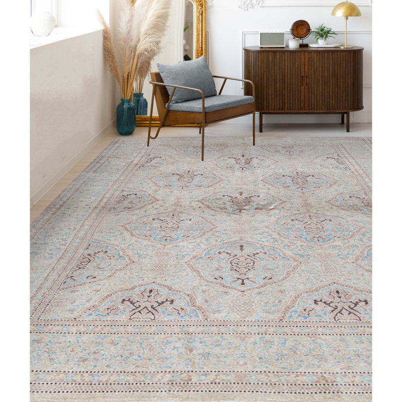 Tapis beige noué à la main de haute qualité