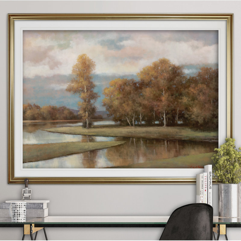 « winding river ii », reproduction de peinture à l’acrylique encadrée, H 20 po x l 24 po x P 1,5 po, Or