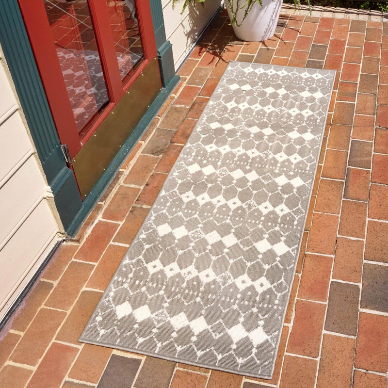 Tapis gris intérieur / extérieur Southwestern, Tapis de couloir 2 pi x 6 pi