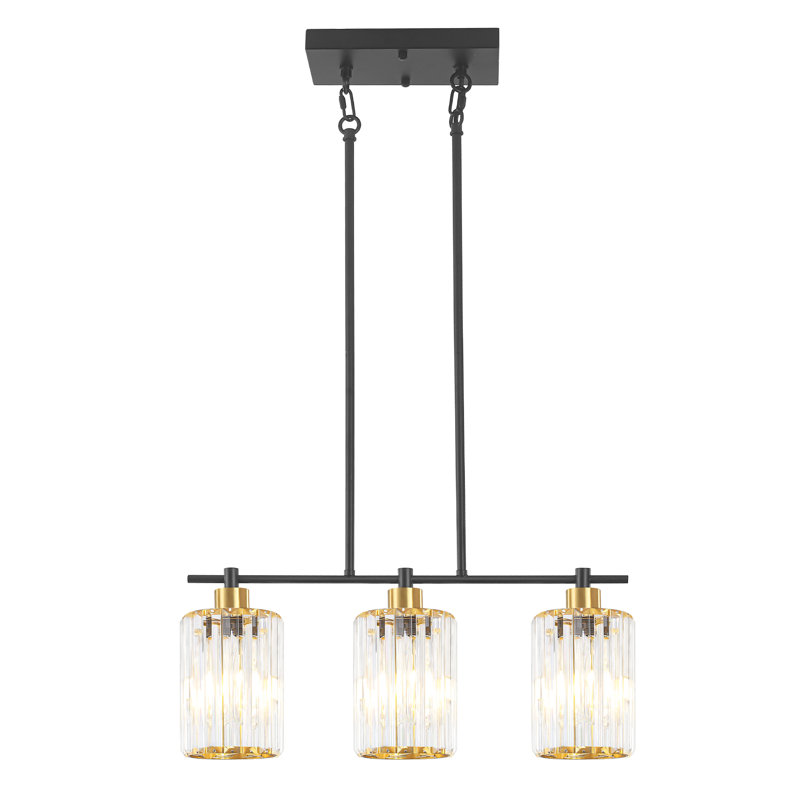 Luminaire suspendu en cristal pour îlot de cuisine à 3 lumières avec hauteur réglable Bette, Doré