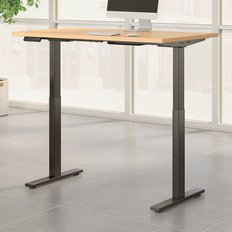 Adjustable Metal Base Standing Desk, 47.68" H x 47.59" W x 23.62" D, Natural Maple/Black