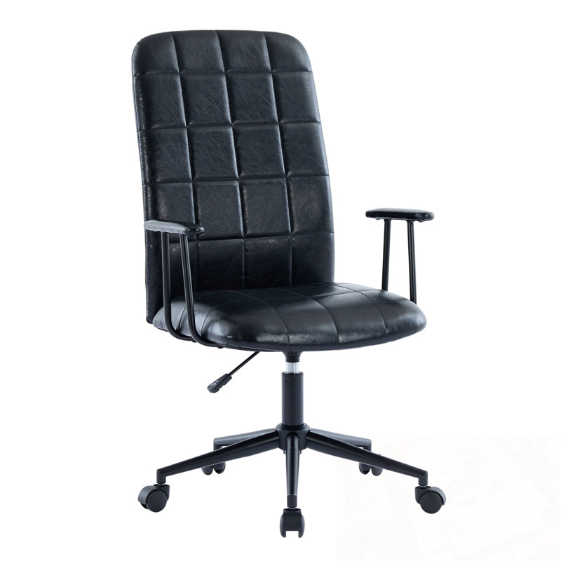Chaise de bureau pivotante en similicuir avec accoudoirs, Noir antique