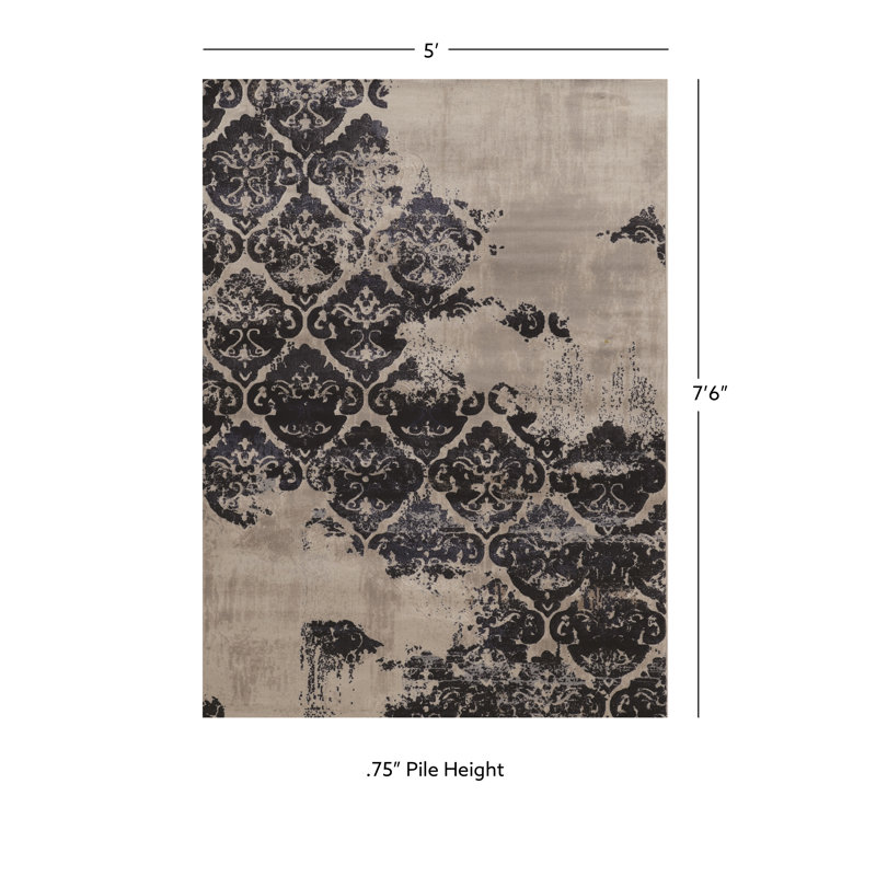 Tapis beige / noir Valdosta, Rectangle 5 pi x 7 pi 6 po
