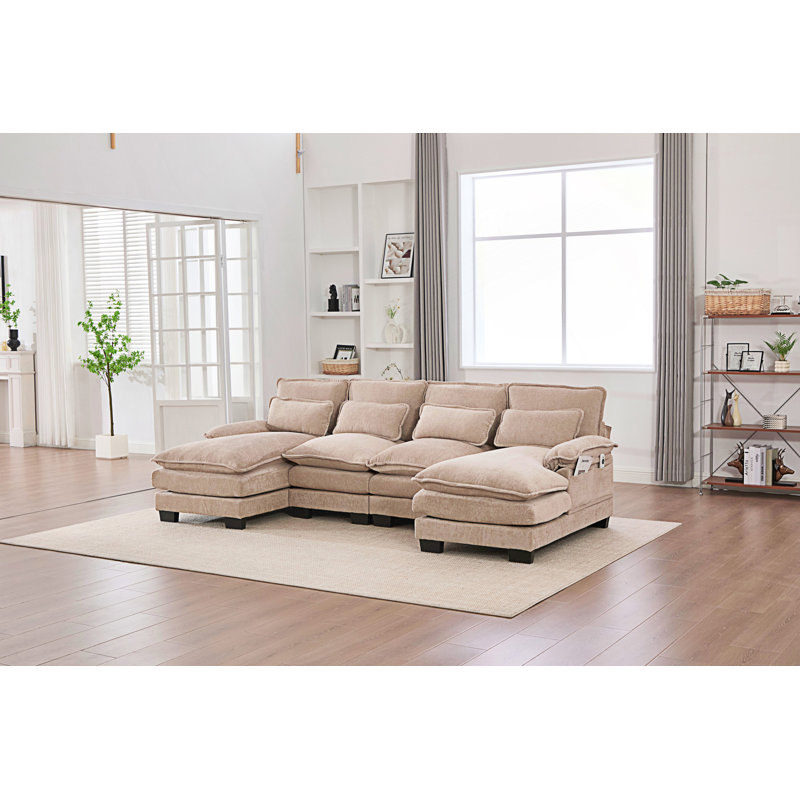 Canapé modulaire en U en chenille confortable 4 places avec méridienne double et mousse à mémoire de forme pour une vie moderne
