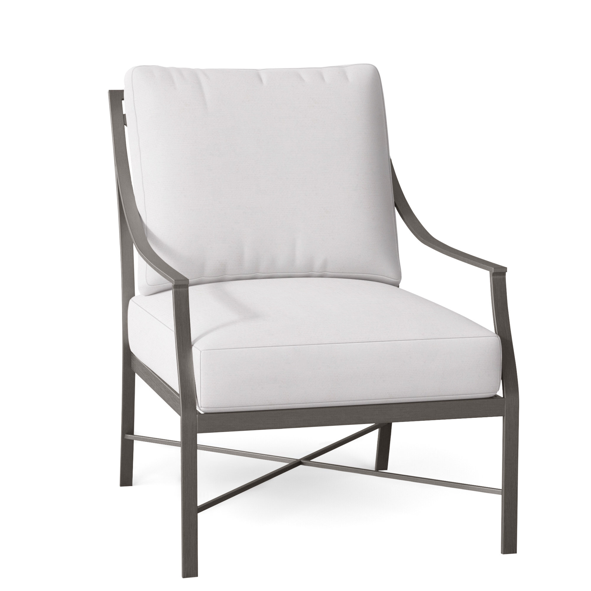 Monaco Wrought Aluminum Outdoor Lounge Chair, Snow Sunbrella® Linen, No Welt, Slate Gray