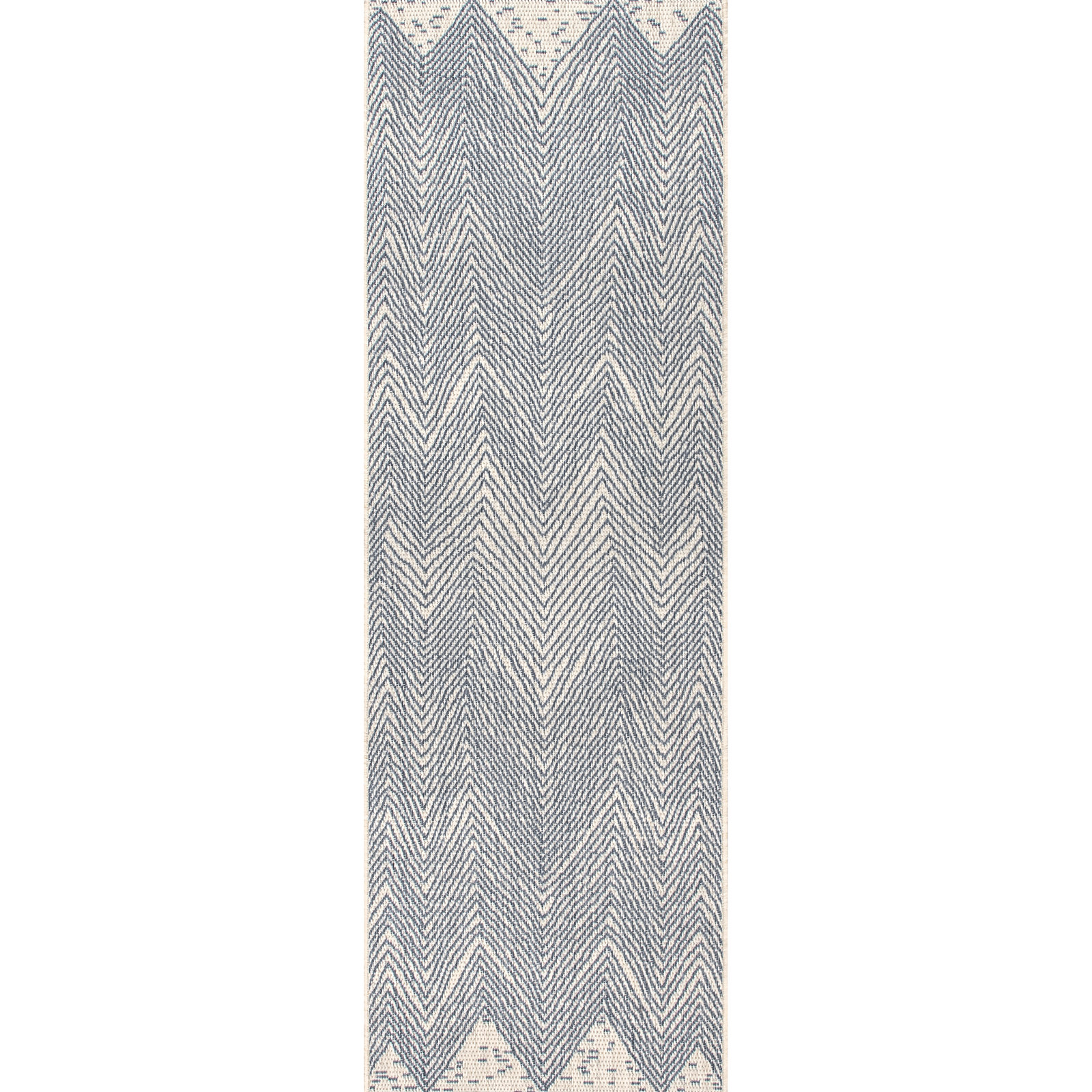 George Oliver Blue Ivory Outdoor Chevron Rug, Runner 2' x 12'