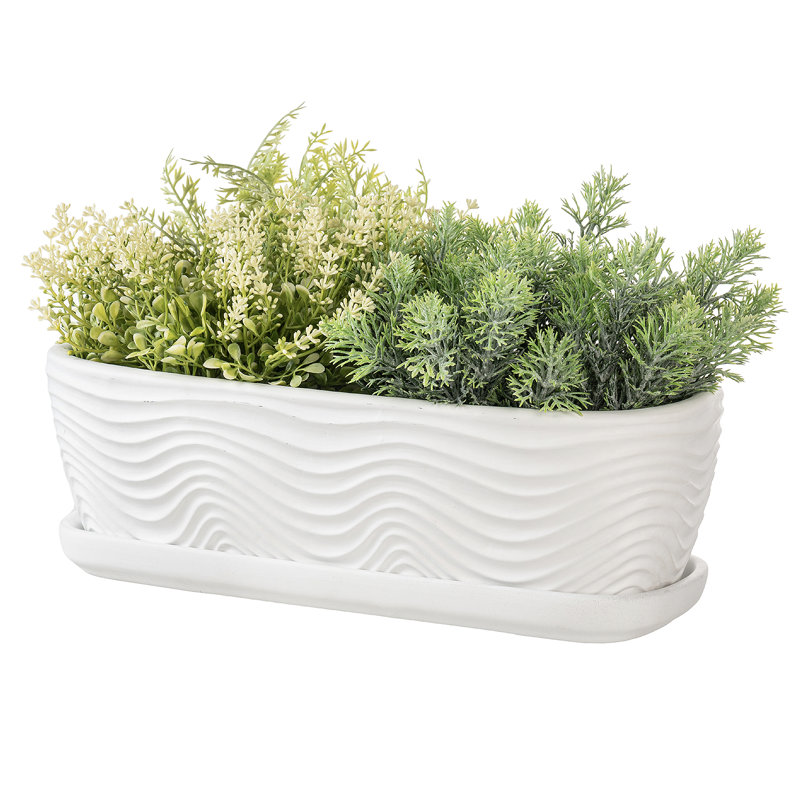 Pot de fleurs d'intérieur en céramique texturée, Blanc