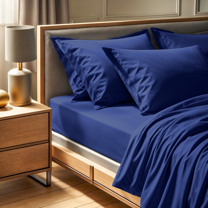Premium Dark Blue Ranforce Fitted Sheet, 55.1 x 74.8 x 11.8 inches | 100% Cotton, 155 Thread Count | Machine Washable at 86°F | Soft, Breathable, and Durable Bedding for Ultimate Comfort