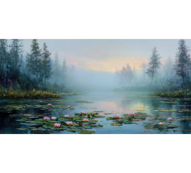«Morning Water Lilies», art mural sur toile tendue, H 20 po x l 40 po x P 1,5 po