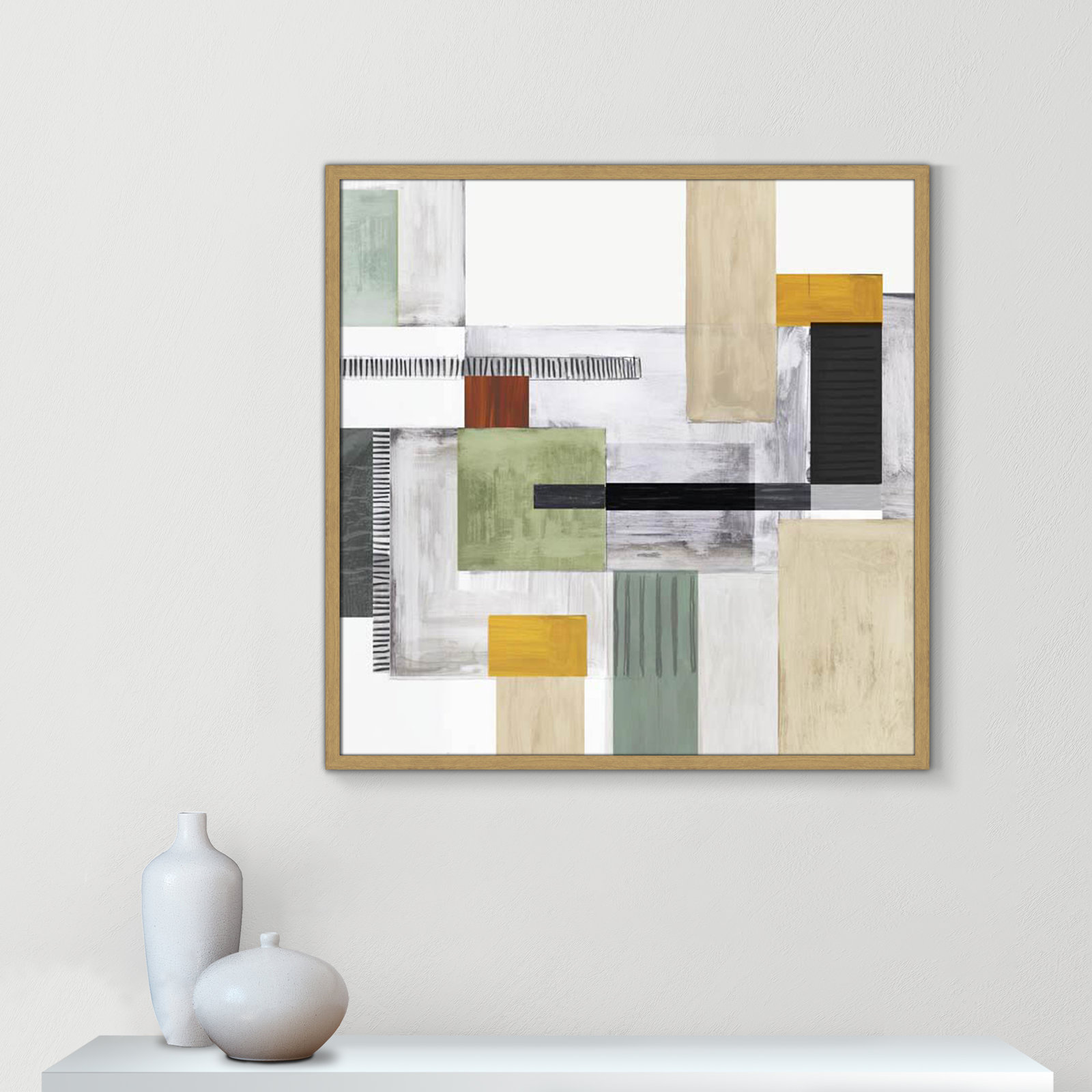Playful Blocks Print, 32" H x 32" W x 0.75" D, Natural Slim Framed