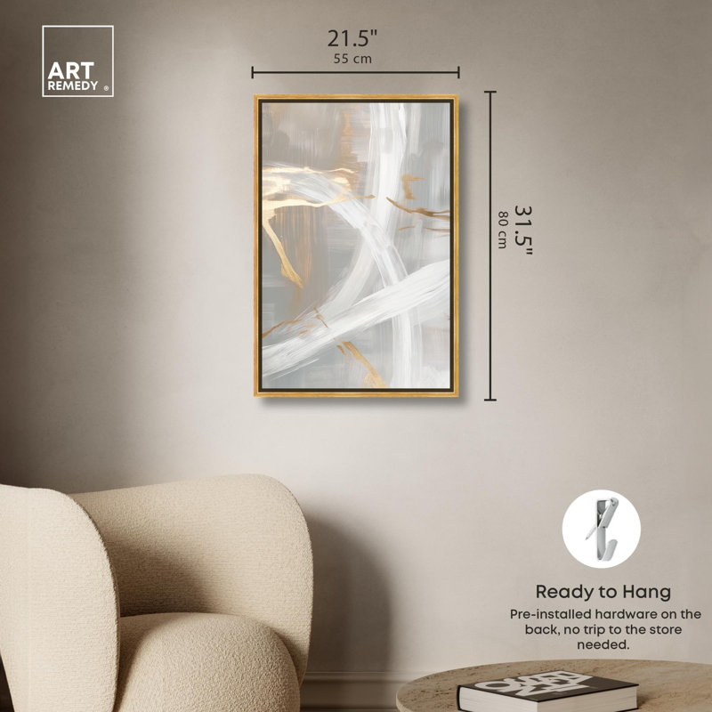 «Silvered Spirals II Canvas Elegant Gold Abstract» par Art Remedy, Cadre doré, H 31 po x l 21 po