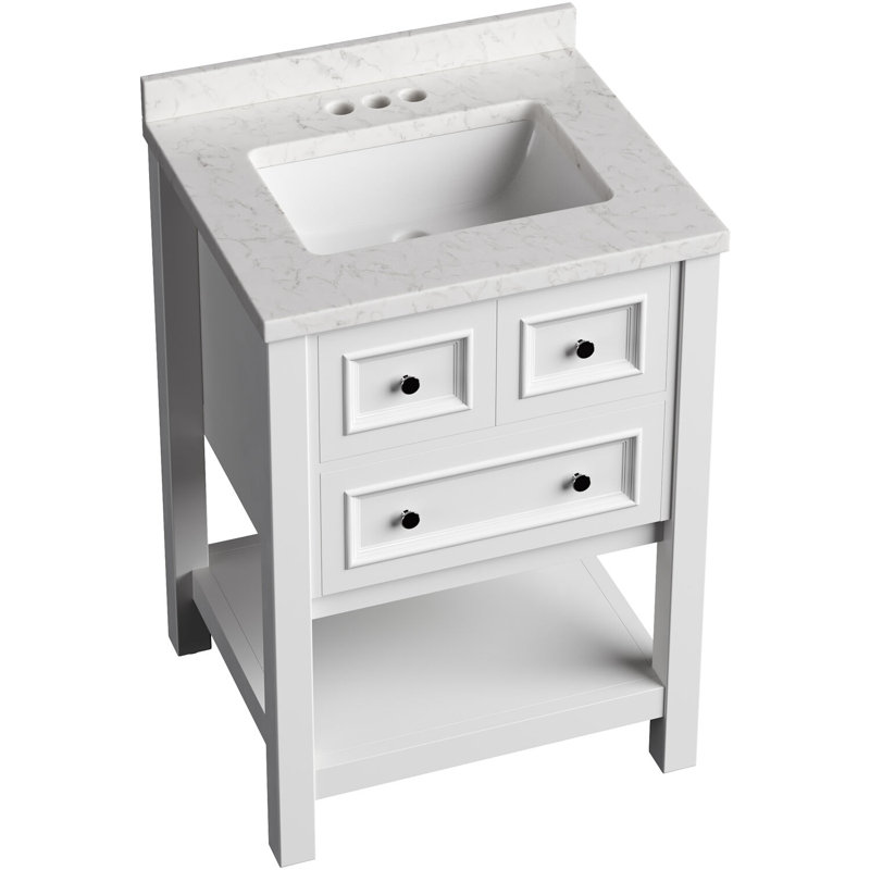 Hanover Tremont 24'' White Vanity Cabinet with Marble Countertop