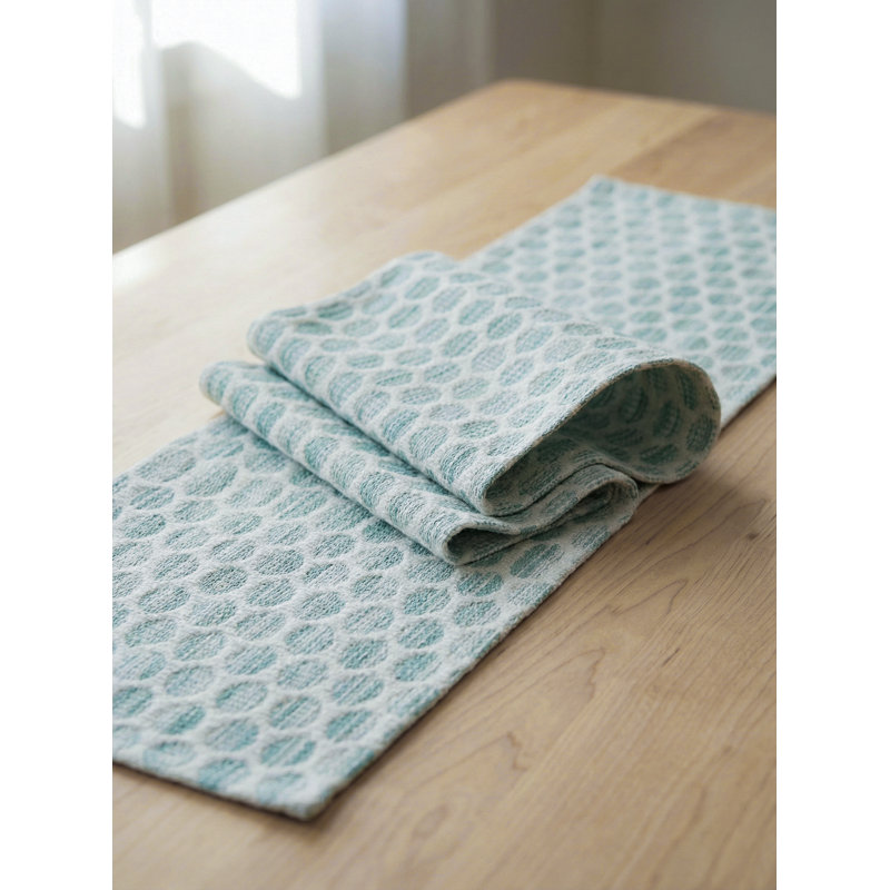 Aqua Blue Sailor Dots Indoor Outdoor Table Runner 14x72