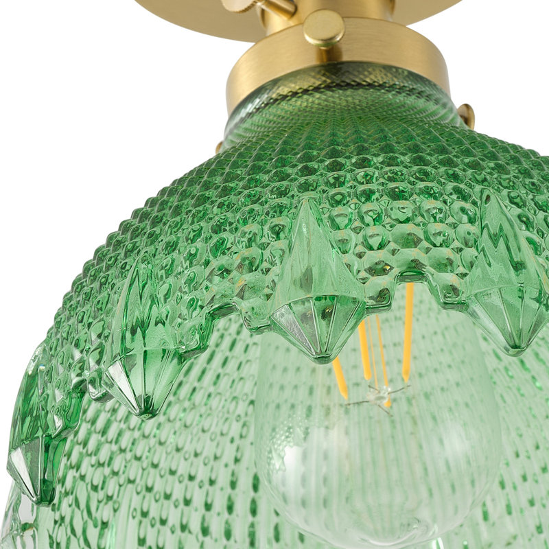 Plafonnier encastré 1 lumière E26, laiton poli et verre vert, luminaire en métal à intensité variable, homologué ETL
