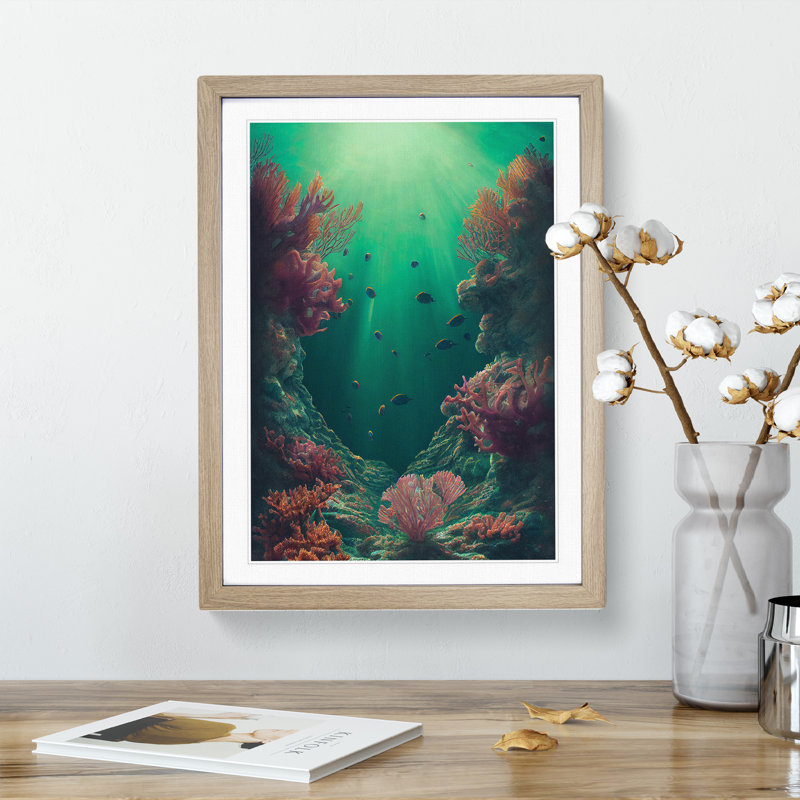 Fish By The Coral - Single Picture Frame Print, 46cm H x 34cm W, Beige