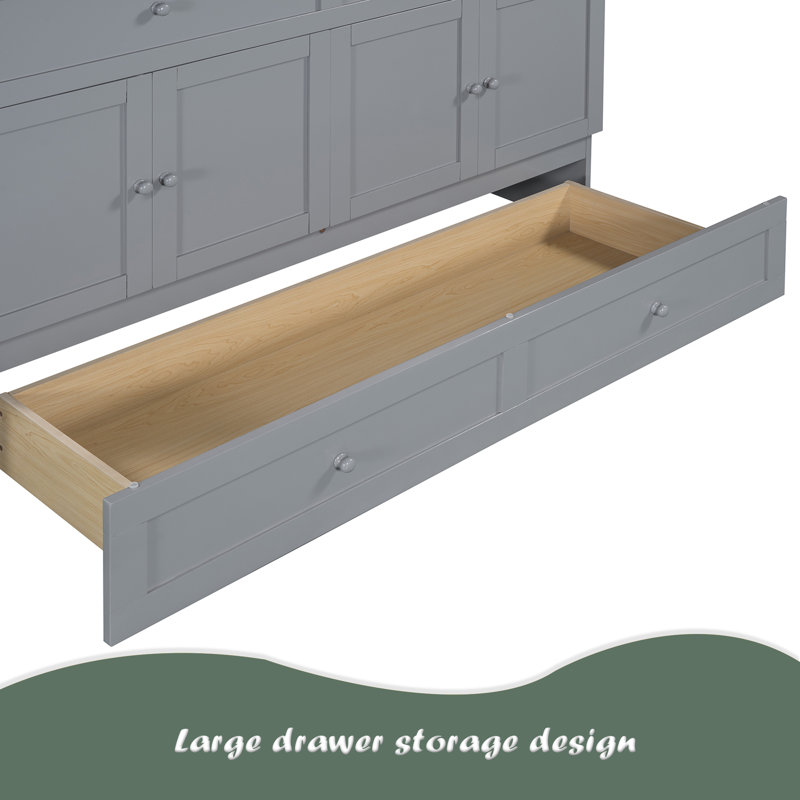 Murphy Bed With Large Drawers, Gray, Queen