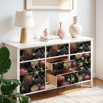 Papier de contact à peler et coller avec feuillage botanique floral luxueux superposé auto-adhésif et amovible 17,7 po x 118 po (45 x 300 cm)