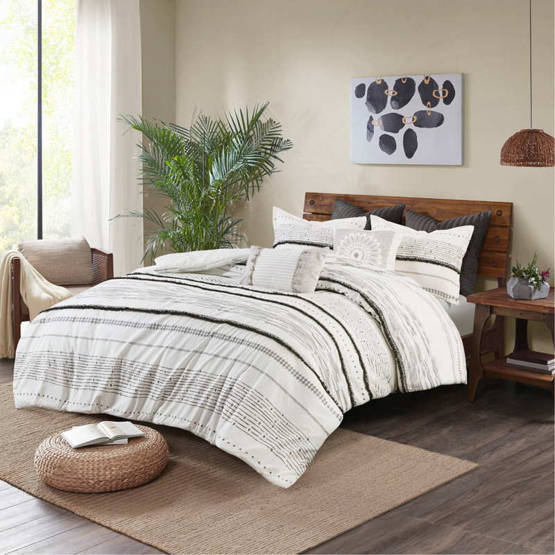 Ensemble de housse de couette en coton imprimé avec garnitures, design bohème élégant et confortable tissu 100% coton