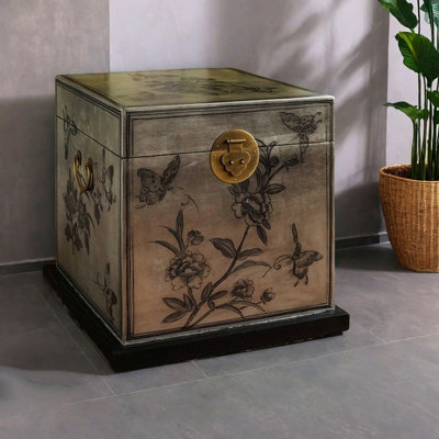 Small Silver Paint Simple Solid Wood Accent Trunk