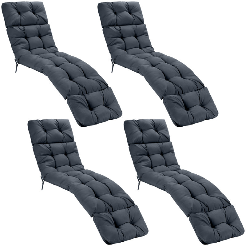 Set of 4 73'' Lounge Chaise Cushion Padded Recliner Cushion Grey, 4, Gray