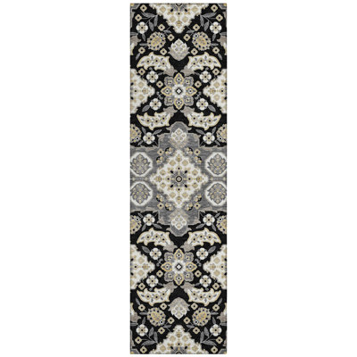 Machine Washable Indoor/Outdoor Xhevrie Black Rug
