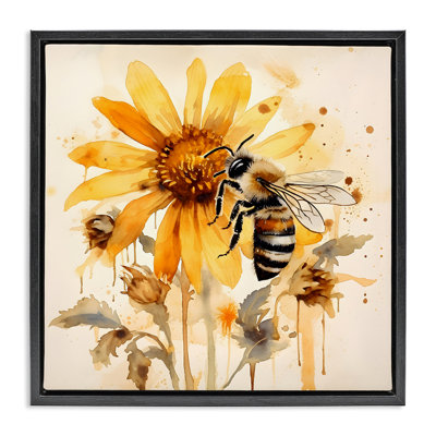 Busy Bee with Flower Framed Floater Canvas Wall Art by Petal Prints Design
