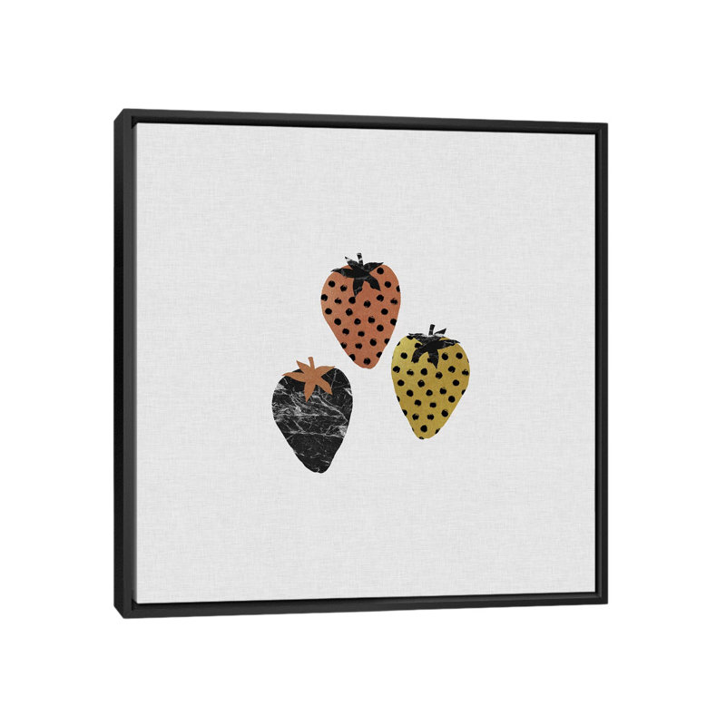 " Scandi Strawberries " by Orara Studio, 18" H x 18" W x 1.5" D, Black Framed Canvas, No Mat