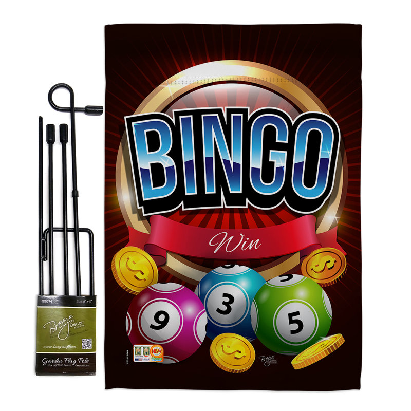 « bingo win interets », impression de 2 côtés en polyester 18,5 x 13 po ensemble de drapeau, Rouge / Vert / Noir