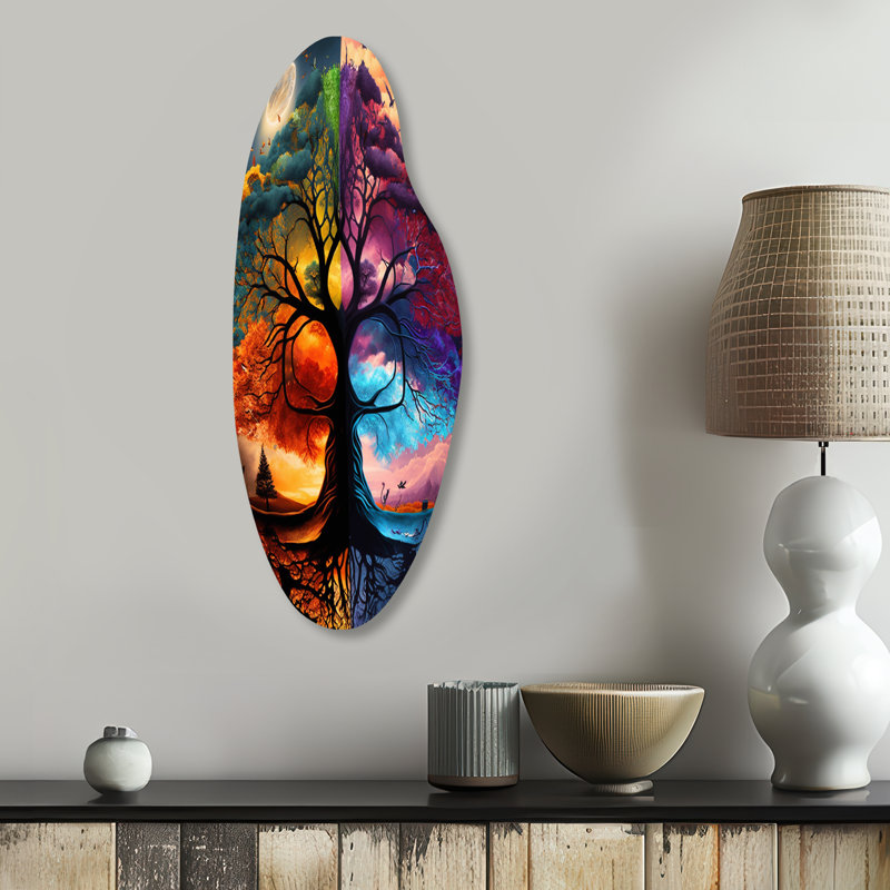 Arbre de vie, jour et nuit II - Art mural en métal asymétrique, H 30 po x l 11 po