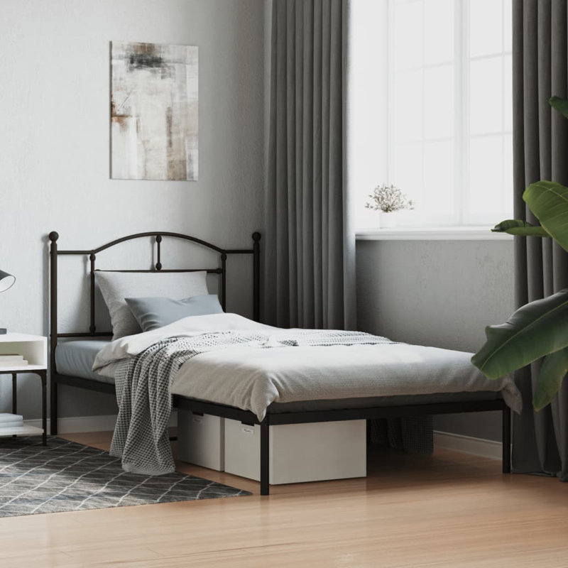 Bralon vidaXL Metal Bed Frame with Headboard & Slats, No Mattress, Easy Assembly, Twin XL, Black