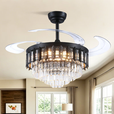 Ventilateur de plafond 48 "rétractable en cristal avec lumières DEL et télécommande