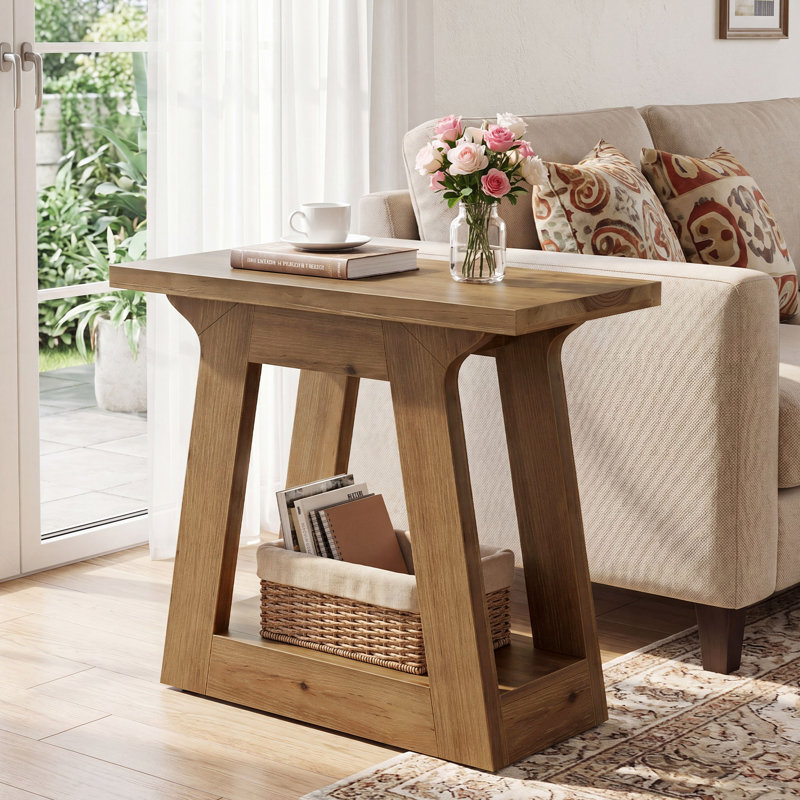 Table de bout étroite en bois massif, table d'appoint de style campagnard pour le salon, brun, 1
