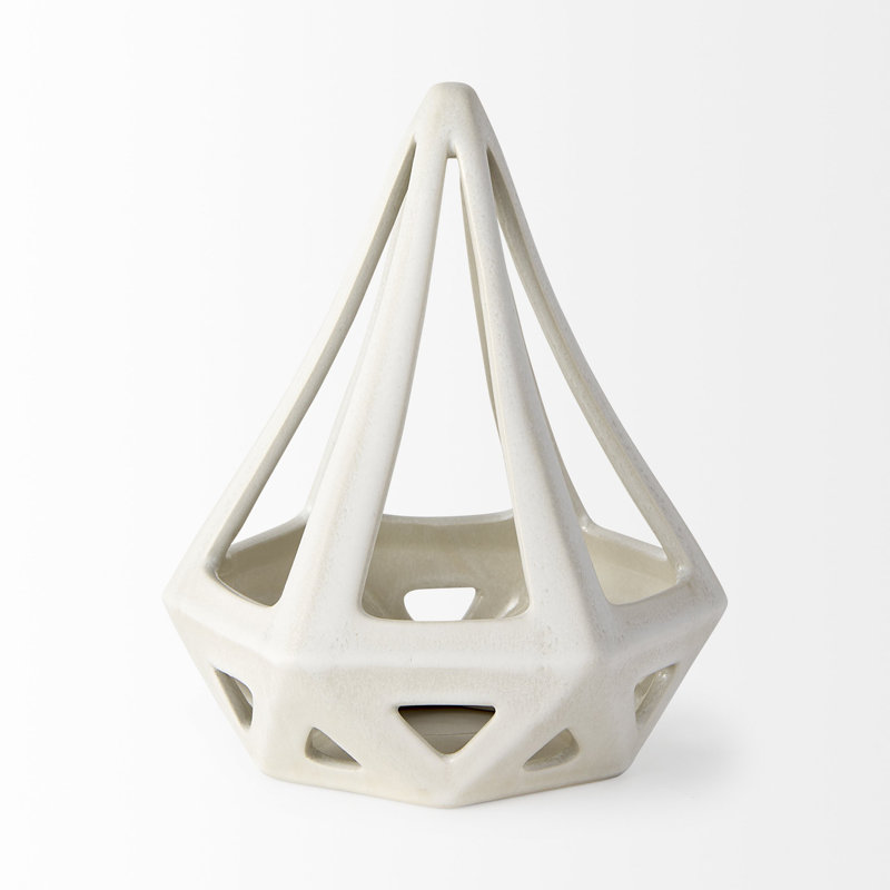 Sculpture conique en céramique émaillée blanche craquelée, Blanc