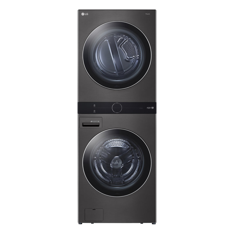 LG Single Unit Front Load WashTower with Center Control 4.5 cu. ft. Washer and 7.4 cu. ft. Dryer, Black Steel, Electric