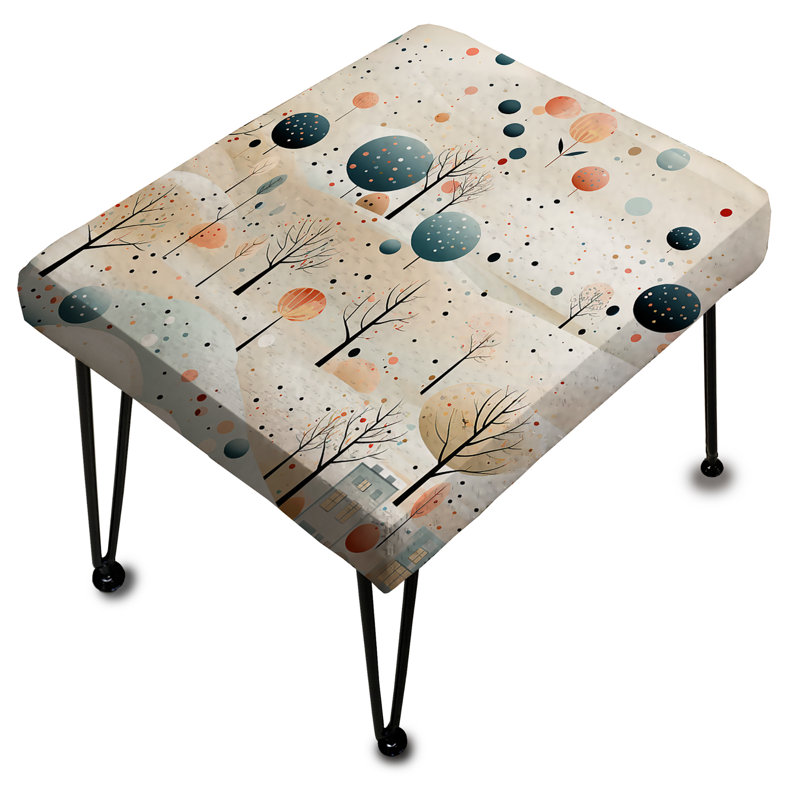 Repose-pieds rectangulaire gris et bleu à pois - paysage rétro à pois