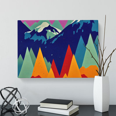 Alert Painted Mountains Abstract - Wrapped Canvas