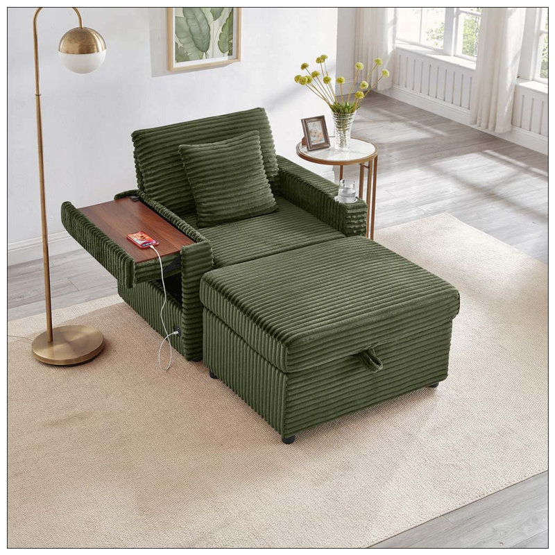 Fauteuil d'appoint confortable en velours côtelé, Green