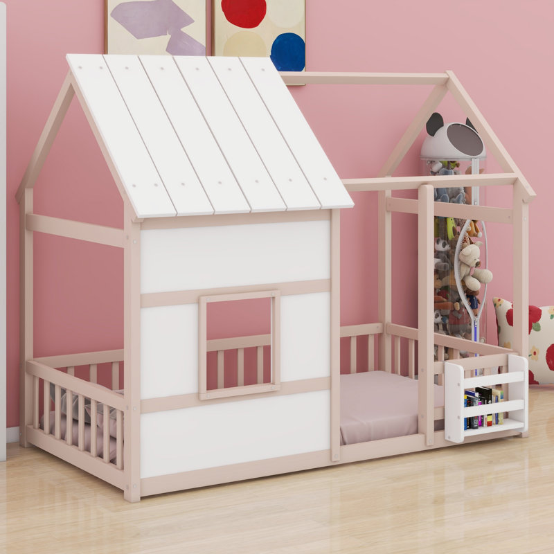 Lit sur pied de style maison avec lumière DEL 7 couleurs, Nu et blanc