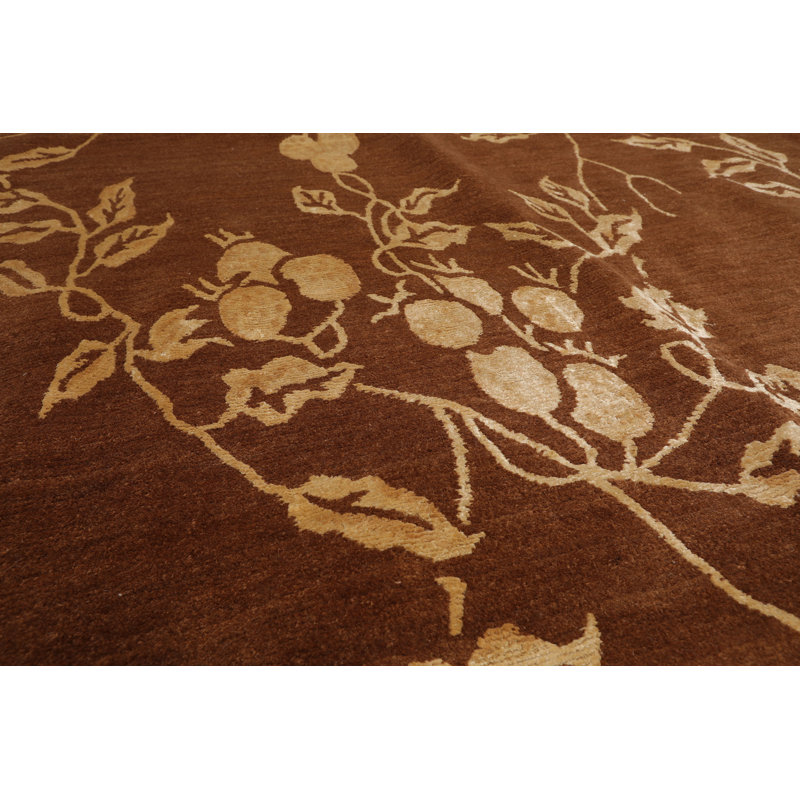 Tapis brun en laine noué la à la main