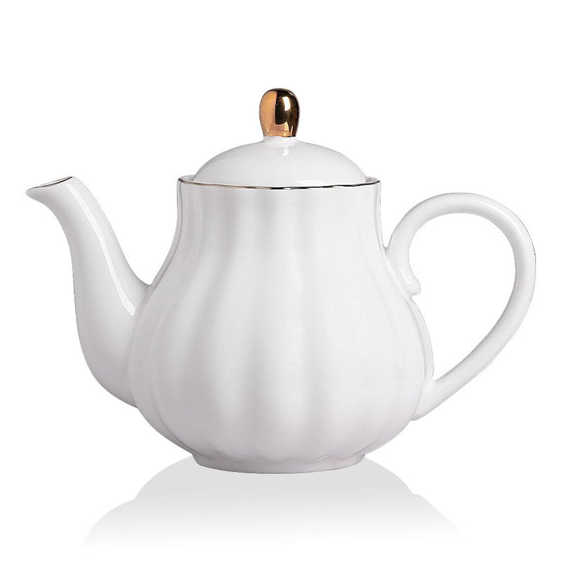 Théière en céramique avec infuseur amovible en acier inoxydable, Blanc