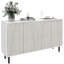 White Wood-Effect Sideboard Buffet Cabinet, 4 Handleless Push-Open Doors Storage Cabinet with Adjustable Shelves & Pine Legs