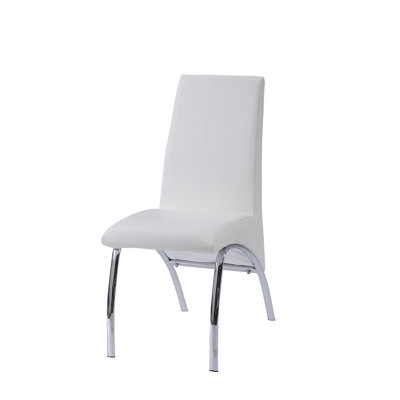 White Synthetic Leather & Chrome Finish Side Chair (Set of 2)