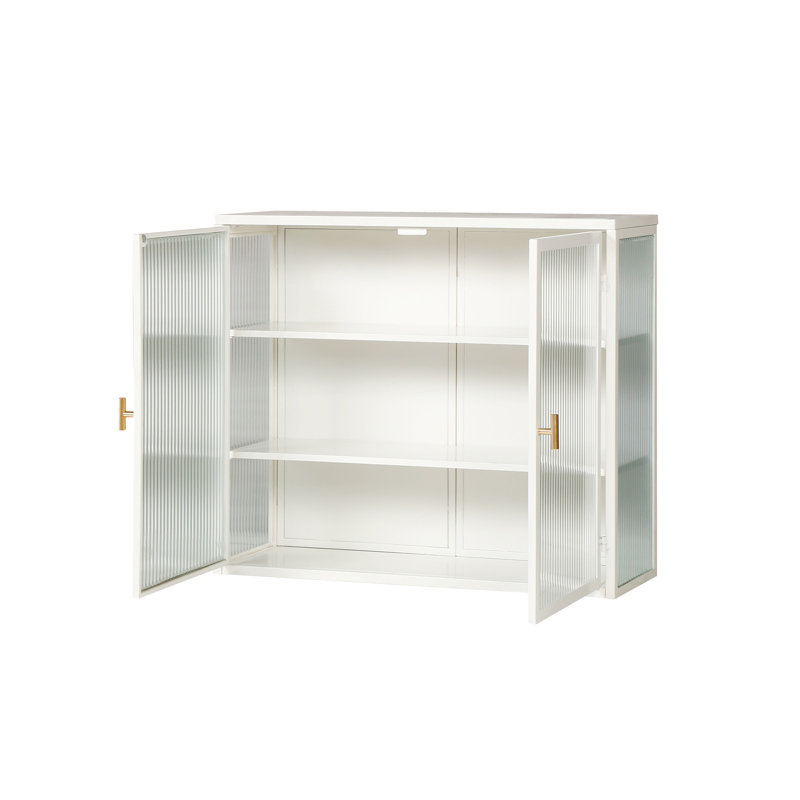 Armoire murale moderne 27,56 po à deux portes avec rangement à trois niveaux, Blanc / Blanc