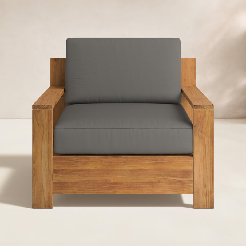 Chaise en teck Miguelina avec coussins Sunbrella, Gris anthracite Sunbrella®, Naturel sablé