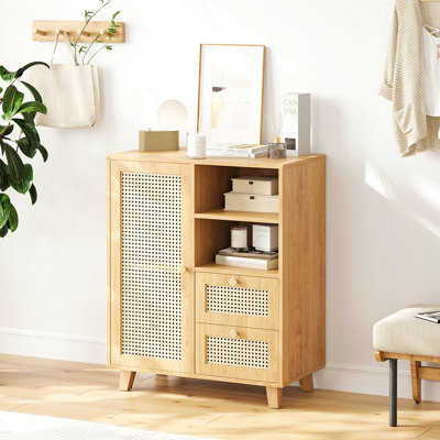 Rattan Buffet Cabinet With Adjustable Shelf, Sideboard With Drawers