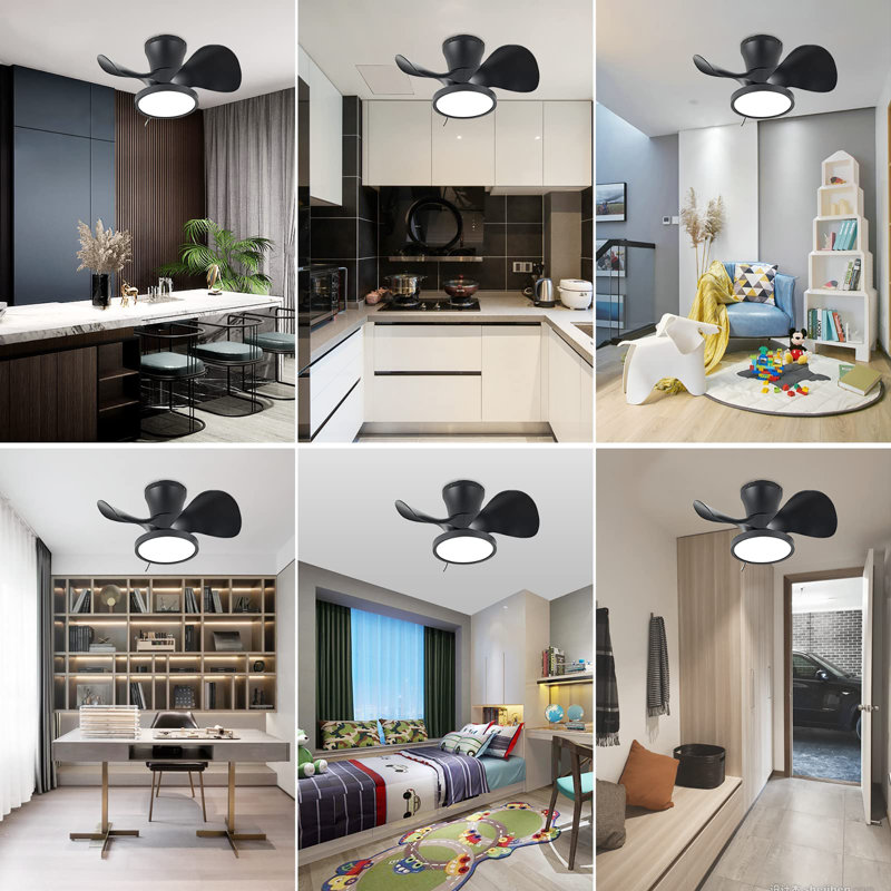 Ventilateur de plafond 22 pouces avec lumière et télécommande, Noir, noir, noir, noir