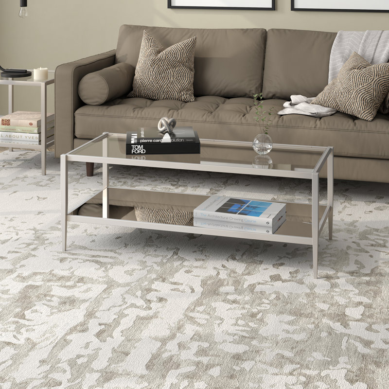 Satin Nickel Rectangular Metal and Glass Coffee Table